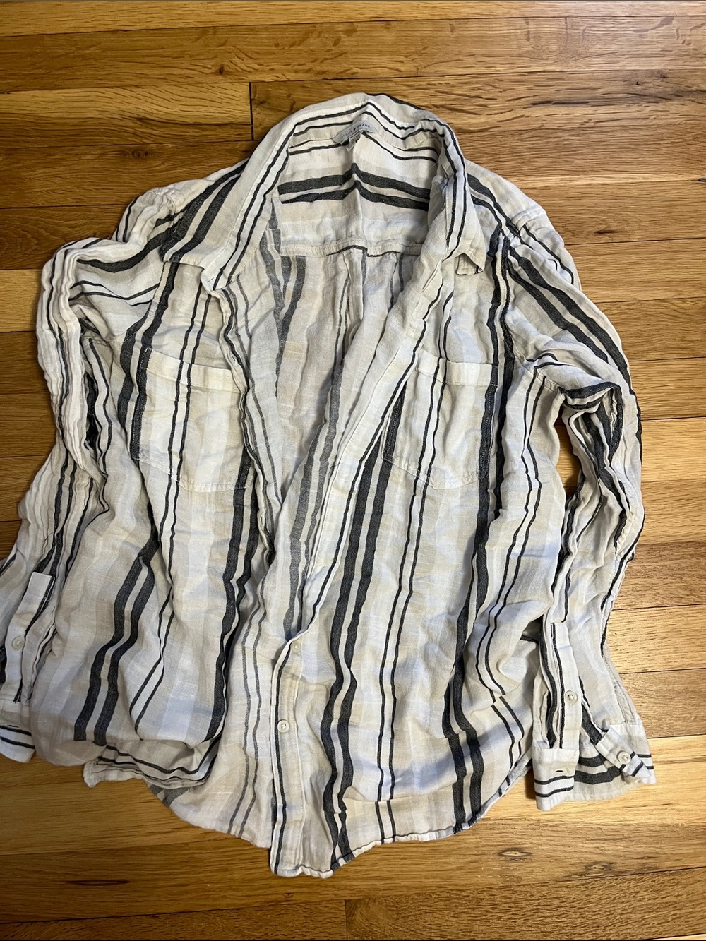 Lucky Brand White Button-Down Shirt with Black and Gray Stripes